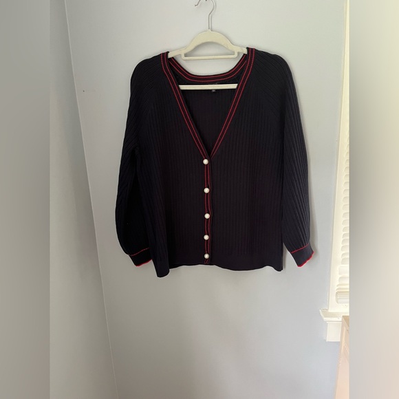 Talbots Sweaters - Talbots Navy Blue Cardigan with Red Trim pearl‎ button v-neck
